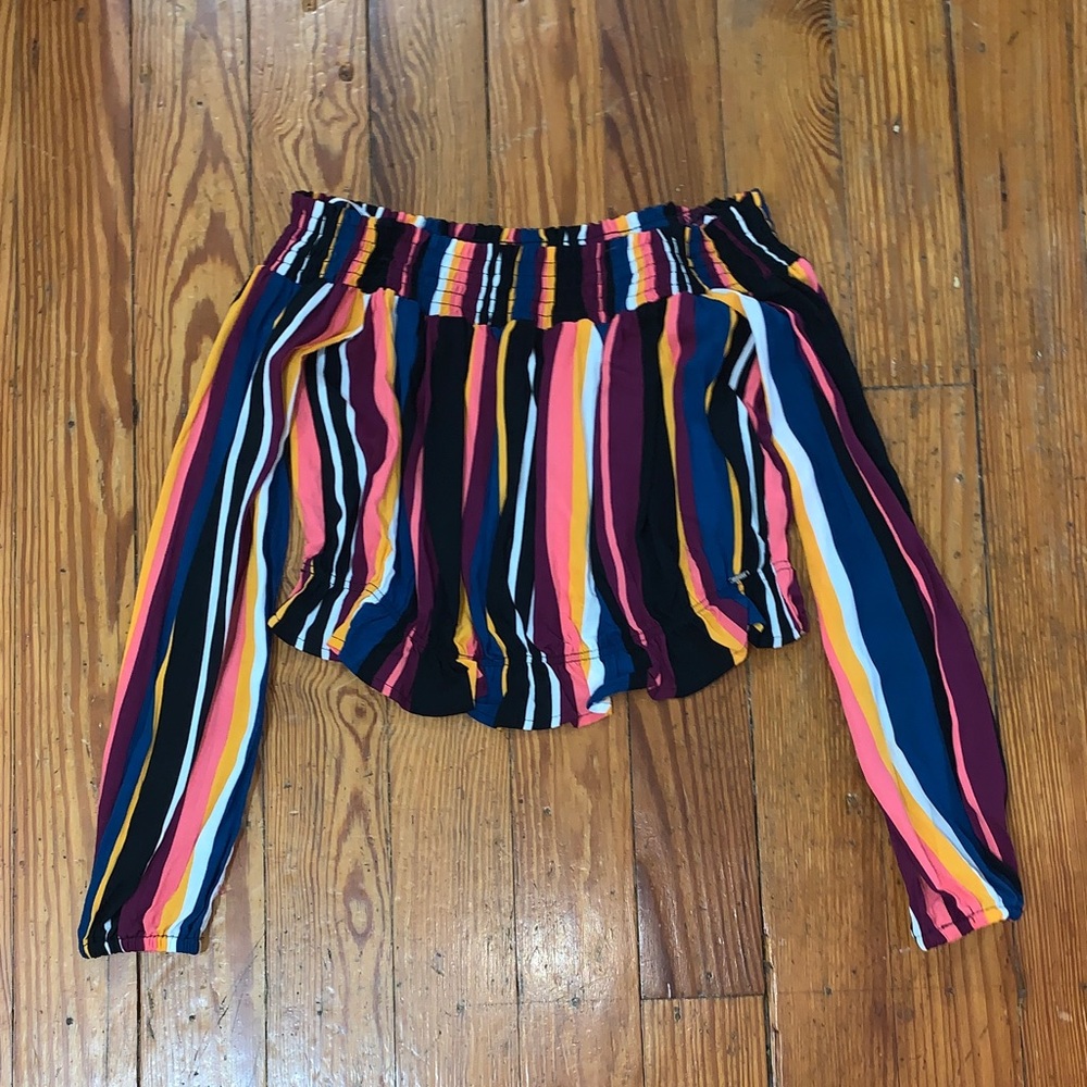 Guess Multicolor / Rainbow Stripe Off Shoulder Blouse